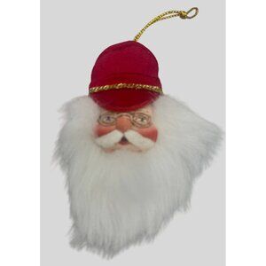 viintage Christmas ornament Santa hat beard red white 3.5" READ